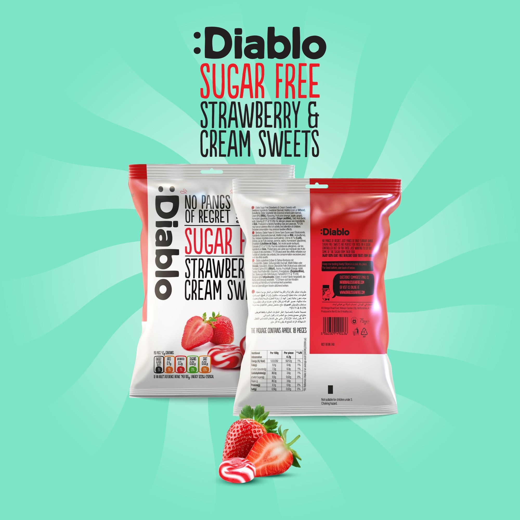Bonbons fraise et crème (75g) sans sucre