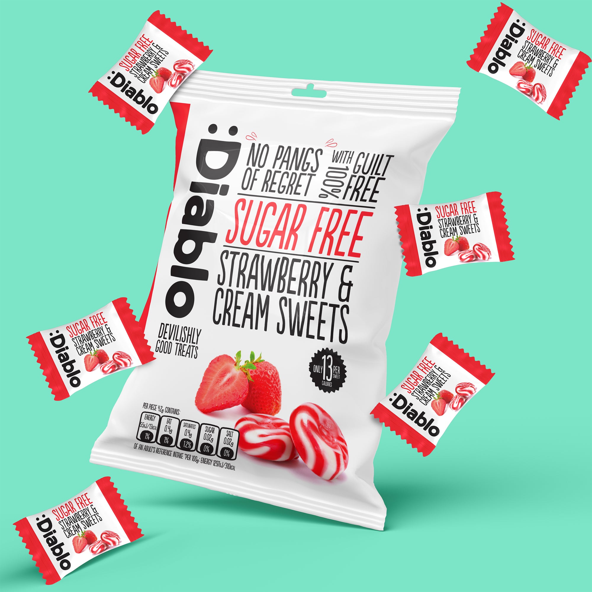 Bonbons fraise et crème (75g) sans sucre