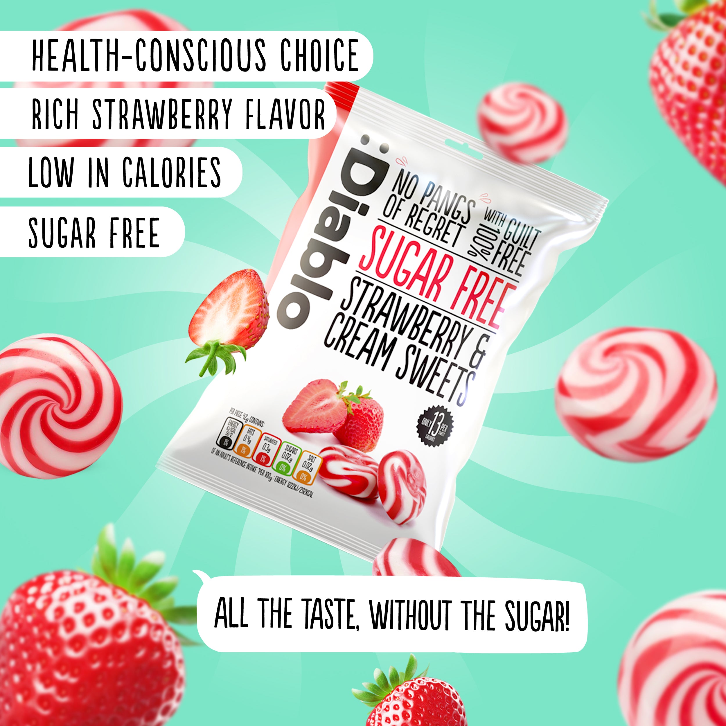 Bonbons fraise et crème (75g) sans sucre